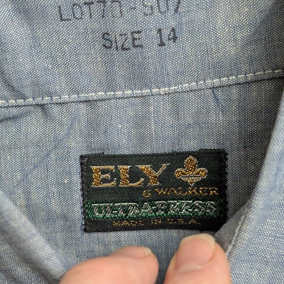 New Ely & Walker Mens Solid Gray/Blue Ultra-Press Western Button Up Shirt Sz 14 - Picture 9 of 16